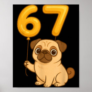 Hund Pug 67 Meme Sechs Sieben Ballon Lustig Gen Al Poster
