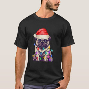 Hund Pug Nikolausmütze Frohe Schöne Weihnachtsbaum T-Shirt