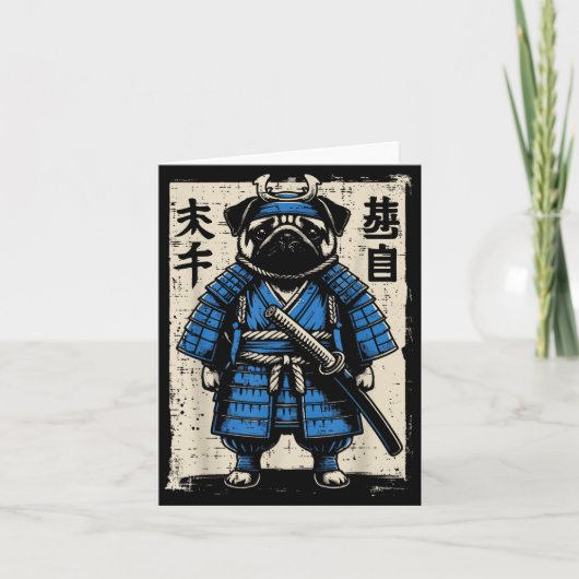 Hund Pug Samurai Lustig Japanischer Krieger Kunst  Karte (Vorderseite)