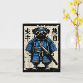 Hund Pug Samurai Lustiger Japanischer Krieger Kuns Karte (Gelbe Blume)