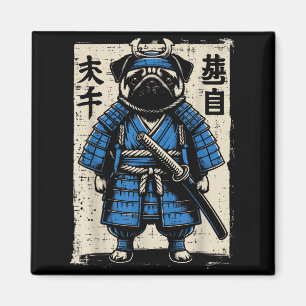 Hund Pug Samurai Lustiger Japanischer Krieger Kuns Magnet