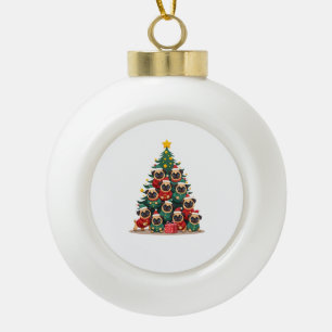 Hund Pugs Weihnachtsbaum Süß Xmas (2) Keramik Kugel-Ornament