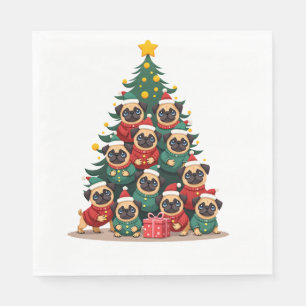 Hund Pugs Weihnachtsbaum Süß Xmas (2) Serviette