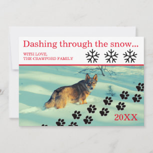 Hund rast durch den Schnee - Weihnachtskarte Feiertagskarte