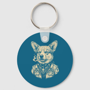 Hund raucht Zigarette Vintage Corgi Schlüsselanhänger