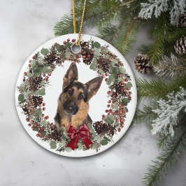 Hund Red Bow Pinecone Kranz Keramik Ornament