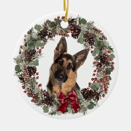 Hund Red Bow Pinecone Kranz Keramik Ornament (Vorne)