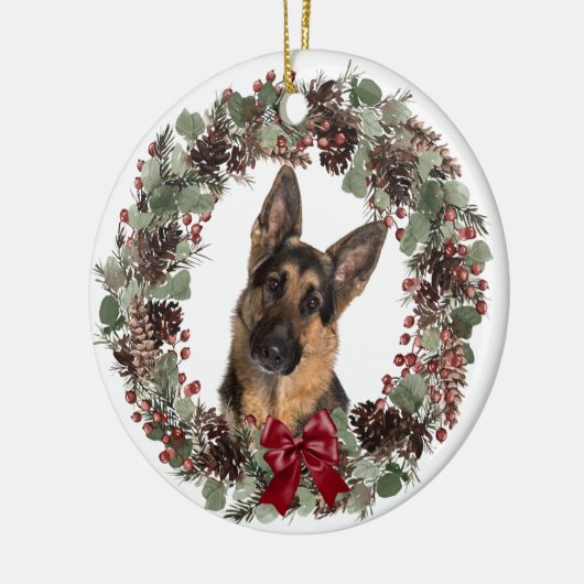 Hund Red Bow Pinecone Kranz Keramik Ornament (Links)