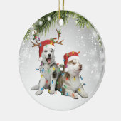 Hund Reindee Siberisches Husky-Eiskschuksha-Welpen Keramik Ornament (Links)