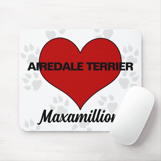 Hund rotes Herz mit Namen Mousepad (Mit Mouse)