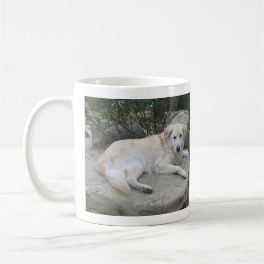 Hund ruht auf einem Felsen Kaffeetasse (Links)
