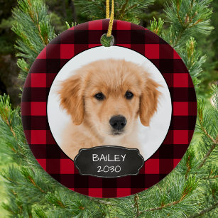 Hund Rustic Red Kariert Christmas Puppy Pet Foto Keramik Ornament