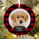 Hund Rustic Red Kariert Christmas Puppy Pet Foto M Ornament Aus Metall