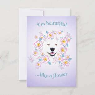 Hund Samoyed und rosa Blumen Flache Grußkarte Karte