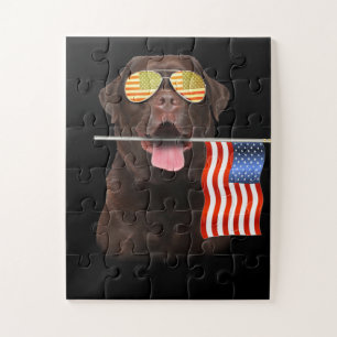 Hund  Schokolade Labrador US - amerikanische Flagg Puzzle