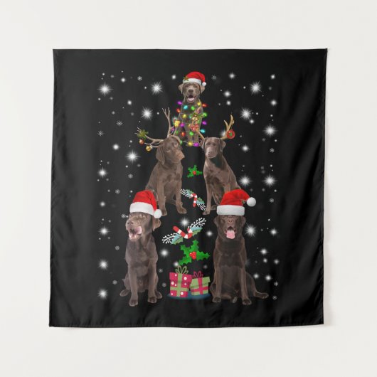 Hund| Schokolade Labrador Weihnachtsbaum Wandteppich (Vorderseite)