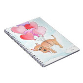 Hund schwebt mit Herzballons Notizblock (Rechte Seite)