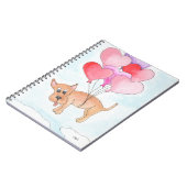 Hund schwebt mit Herzballons Notizblock (Linke Seite)