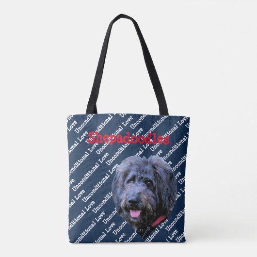 Hund Shepadoodle Happy-go-glückliche bedingungslos Tasche (Rückseite)