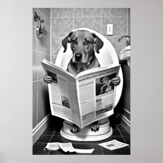 Hund sitzend auf der Toilette Lesen einer Zeitung Poster