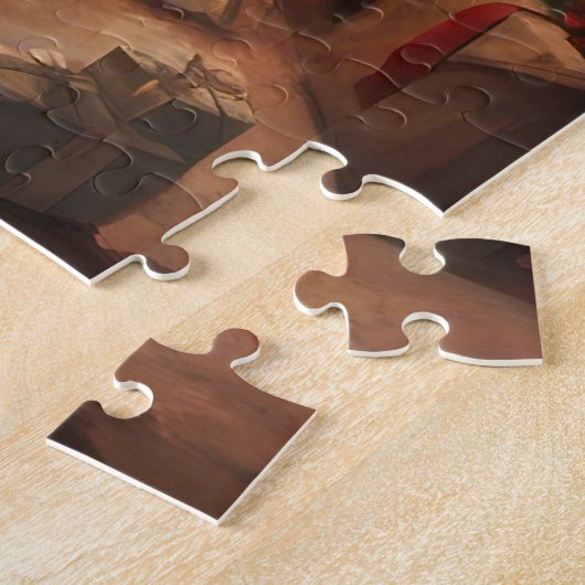 Hund sitzend vor einem Weihnachtsbaum Puzzle (Seite)