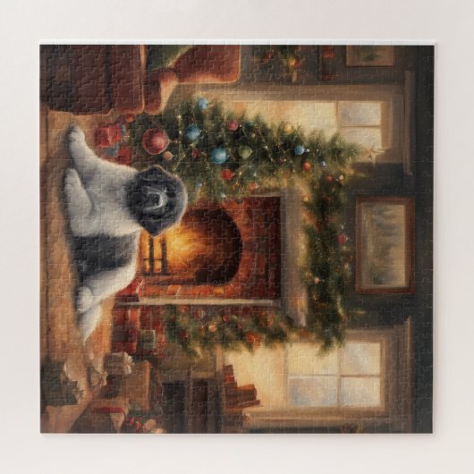 Hund sitzend vor einem Weihnachtsbaum Puzzle (Horizontal)