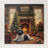 Hund sitzend vor einem Weihnachtsbaum Puzzle (Vertikal)