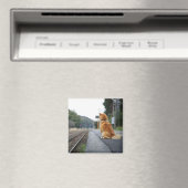 Hund sitzt am Bahnhof Magnet (In Situ (Geschirrspüler))