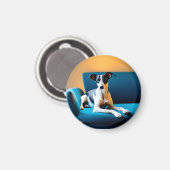 Hund sitzt auf einem Stuhl Magnet (Vorderseite/Rückseite)