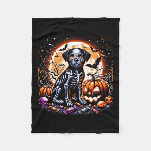 Hund-Skelett Halloween Fleecedecke (Vorderseite)