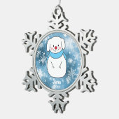 Hund Snowman mit Blue Snowflake Bokeh Hintergrund Schneeflocken Zinn-Ornament (Rechts)