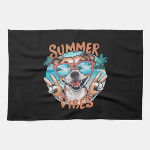 Hund Sommer Stimmung mit Ozean Urlaub Gefühl Geschirrtuch