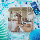 Hund stiehlt Essen Pappteller (Party)