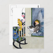 Hund stürzt Bildschirmklappe, um Katze zu erhalten Postkarte (Vorne/Hinten)