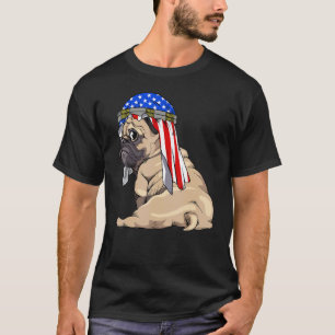 Hund Süßer Mops Retro-Amerikanische-Flagge Stolz T-Shirt