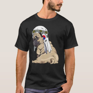 Hund Süßer Mops Retro Südkorea-Flagge Stolz T-Shirt