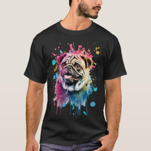 Hund Süßer Mops Wasserfarbe T-Shirt