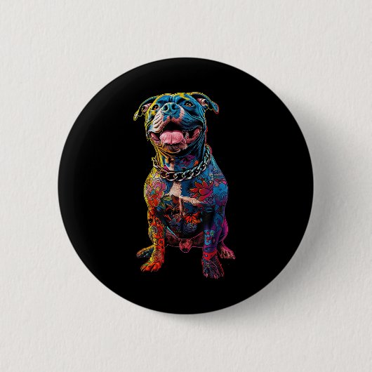 Hund Tattoos Pitbuli Tattoooed farbenfrohe tattooi Button (Vorderseite)