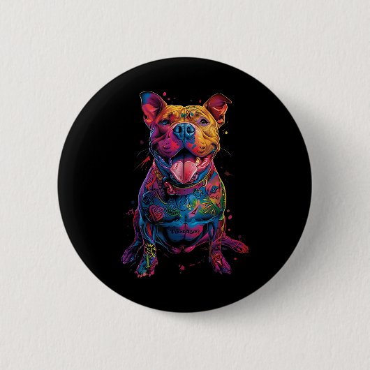 Hund Tattoos Pitbuli Tattoooed farbenfrohe tattooi Button (Vorderseite)