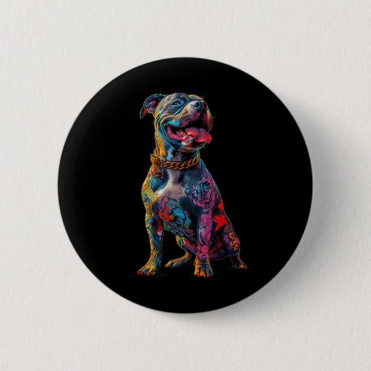 Hund Tattoos Pitbuli Tattoooed farbenfrohe tattooi Button (Vorderseite)