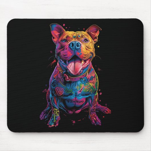 Hund Tattoos Pitbuli Tattoooed farbenfrohe tattooi Mousepad (Vorne)