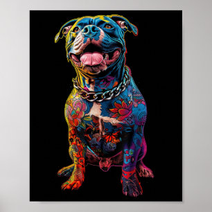 Hund Tattoos Pitbuli Tattoooed farbenfrohe tattooi Poster