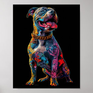 Hund Tattoos Pitbuli Tattoooed farbenfrohe tattooi Poster