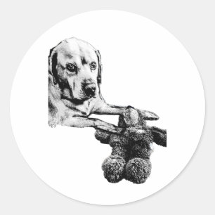 Hund & Teddy Schwarz-Weiß-Aufkleber Runder Aufkleber