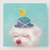 Hund tragen eine Bowler-Huthalm-Wall-Uhr Quadratische Wanduhr (Vorderseite)