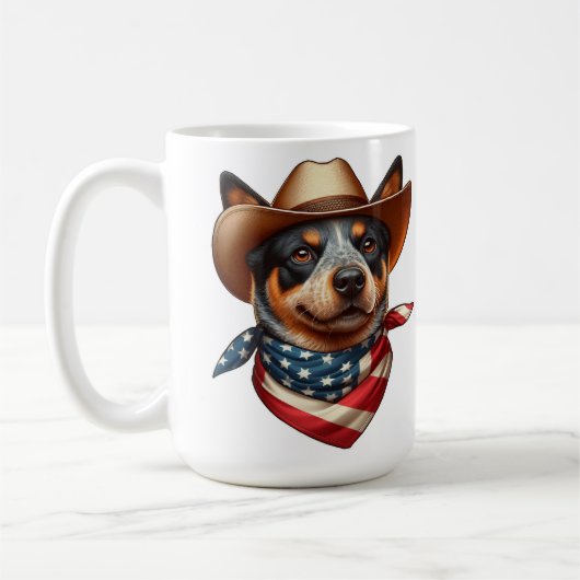 Hund tragen einen Hut und eine amerikanische Flagg Kaffeetasse (Links)