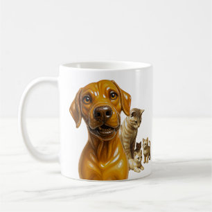 Hund trifft Katzenmutter und ihre Kittenschar Kaffeetasse