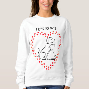 Hund- u. Katze Pawprint Herz-Shirt Sweatshirt