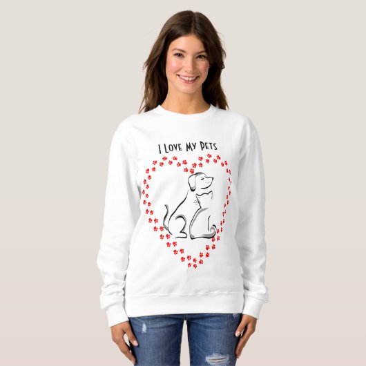 Hund- u. Katze Pawprint Herz-Shirt Sweatshirt (Vorne ganz)