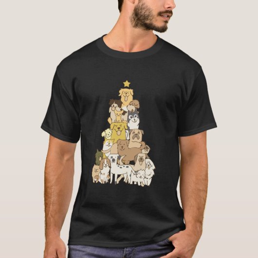 Hund über Weihnachtsbaum Merry Dogmas Niedlicher W T-Shirt (Vorderseite)